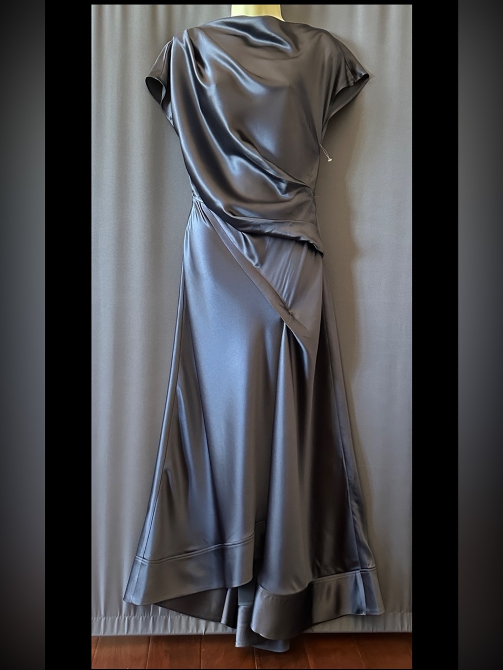 Acler Glatton Gathered Satin Maxi Dress,sz 6, New, Gray - Picture 8 of 15